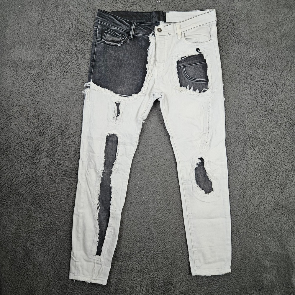 Valabasas Mens Size 34 Two Tone Black White Distressed Skinny Stacked Jeans